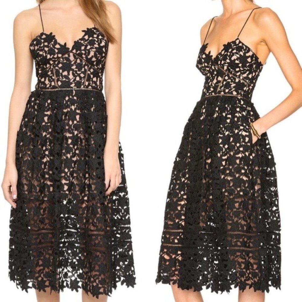 Self-Portrait Azalea Black Lace Midi Dress Size 0